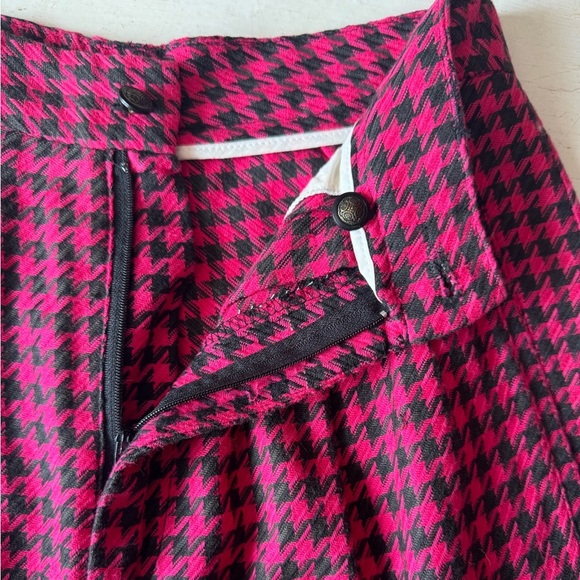 Vintage 1980 GENERRA Houndstooth Trousers Hot Pink Super High Rise Rayon Size 9 - Picture 10 of 13